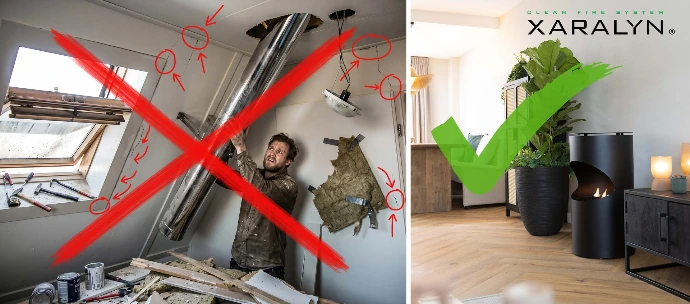 Geen rookkanaal of avoer meer nodig voor een haard zonder schoorsteen. Geen rookkanaal of avoer meer nodig voor een haard zonder schoorsteen.