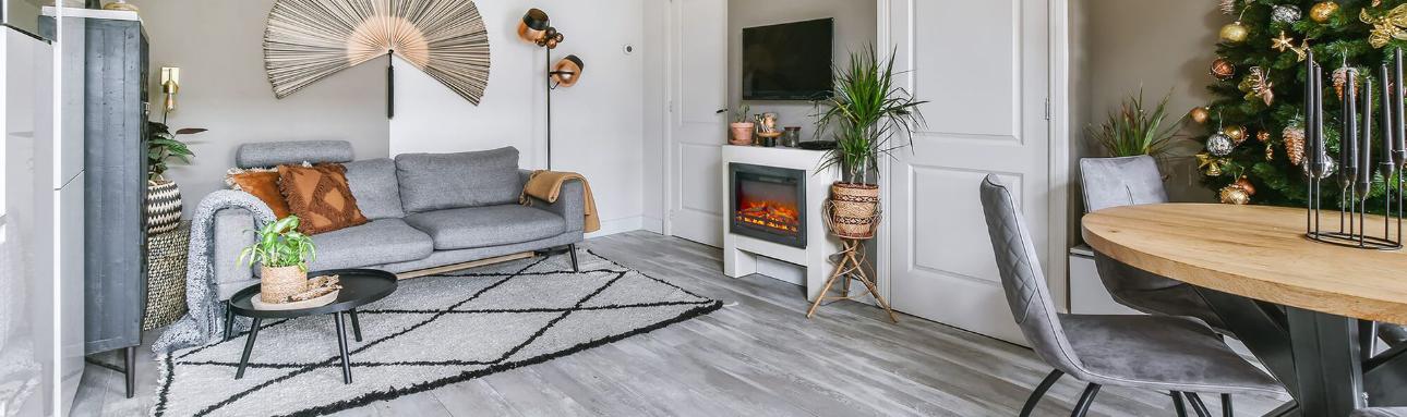 Elektrische sfeerhaard in een woonkamer