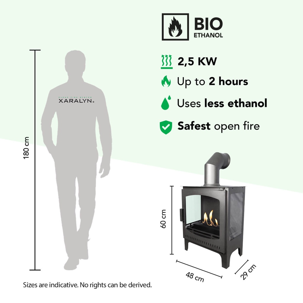 Stoove vrijstaande bio-ethanol haard specificaties