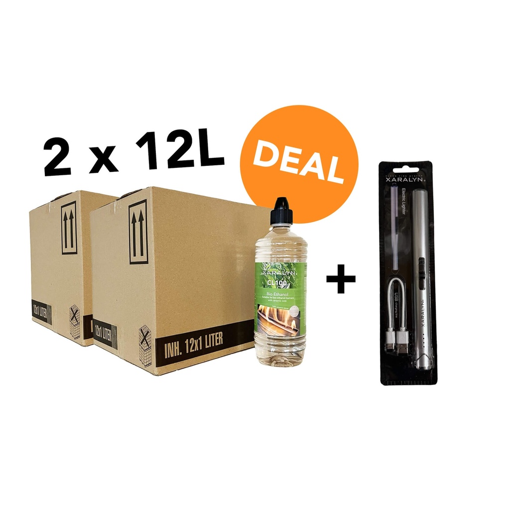 DEAL - Bioéthanol CL100 (24X 1 litre) + Briquet électrique USB XL