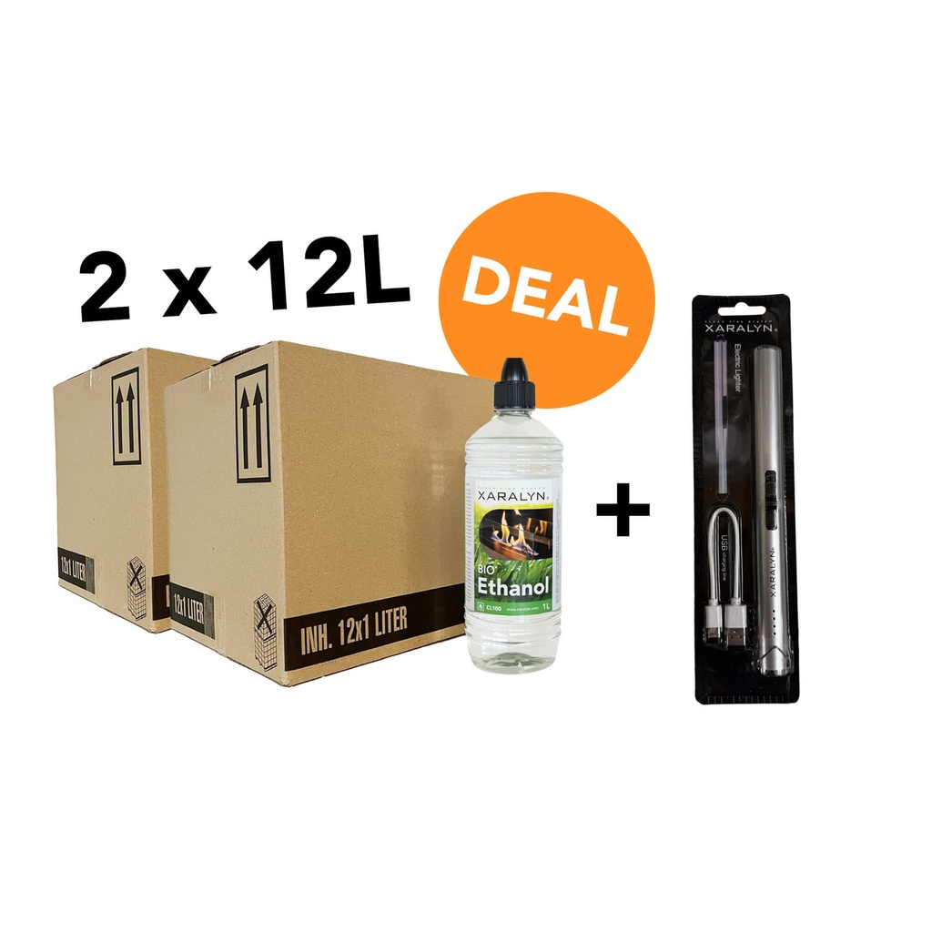 DEAL - Bioethanol CL100 (24X 1 Liter) + USB-Feuerzeug XL